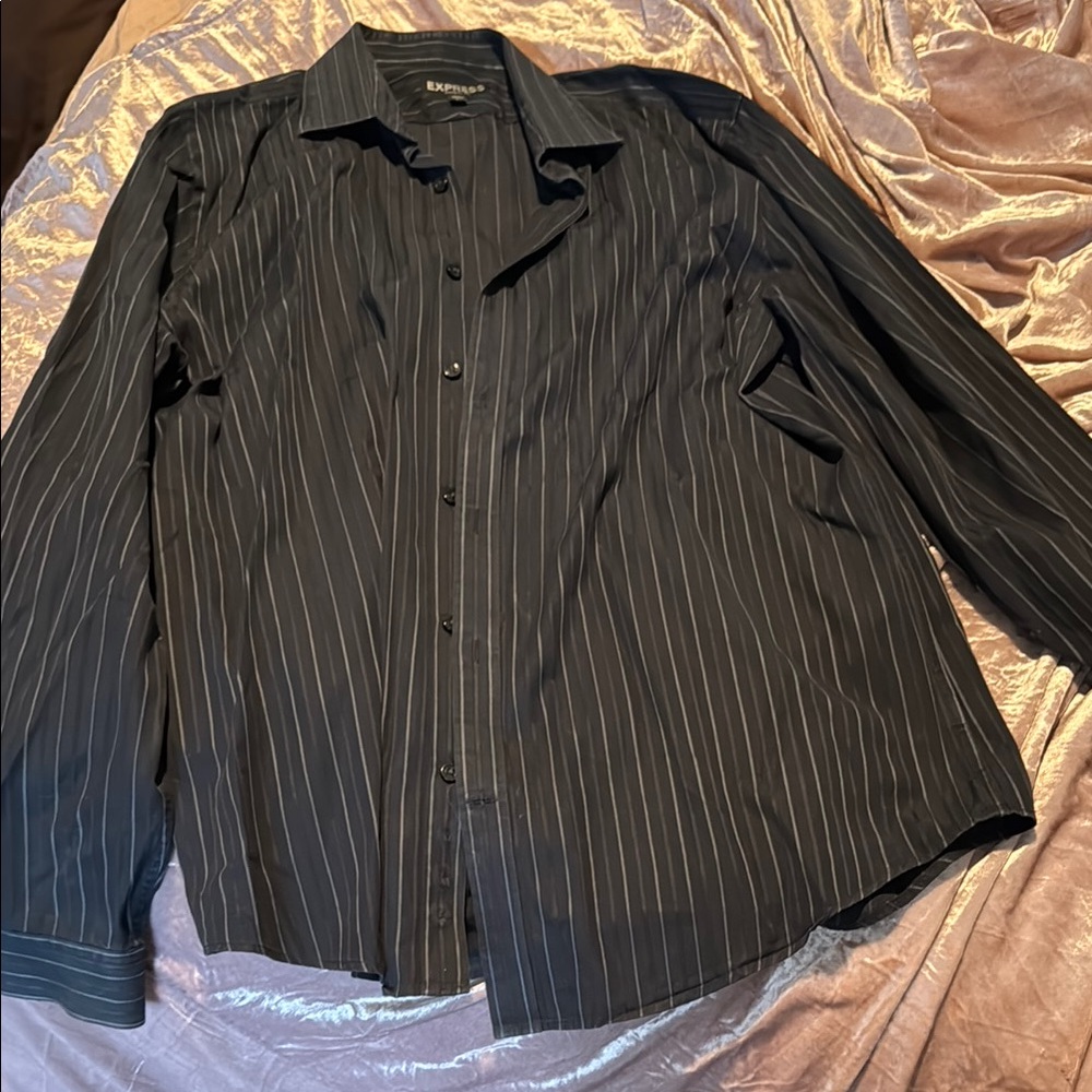 Express Black Striped Button-Up Shirt Large Modern Fit